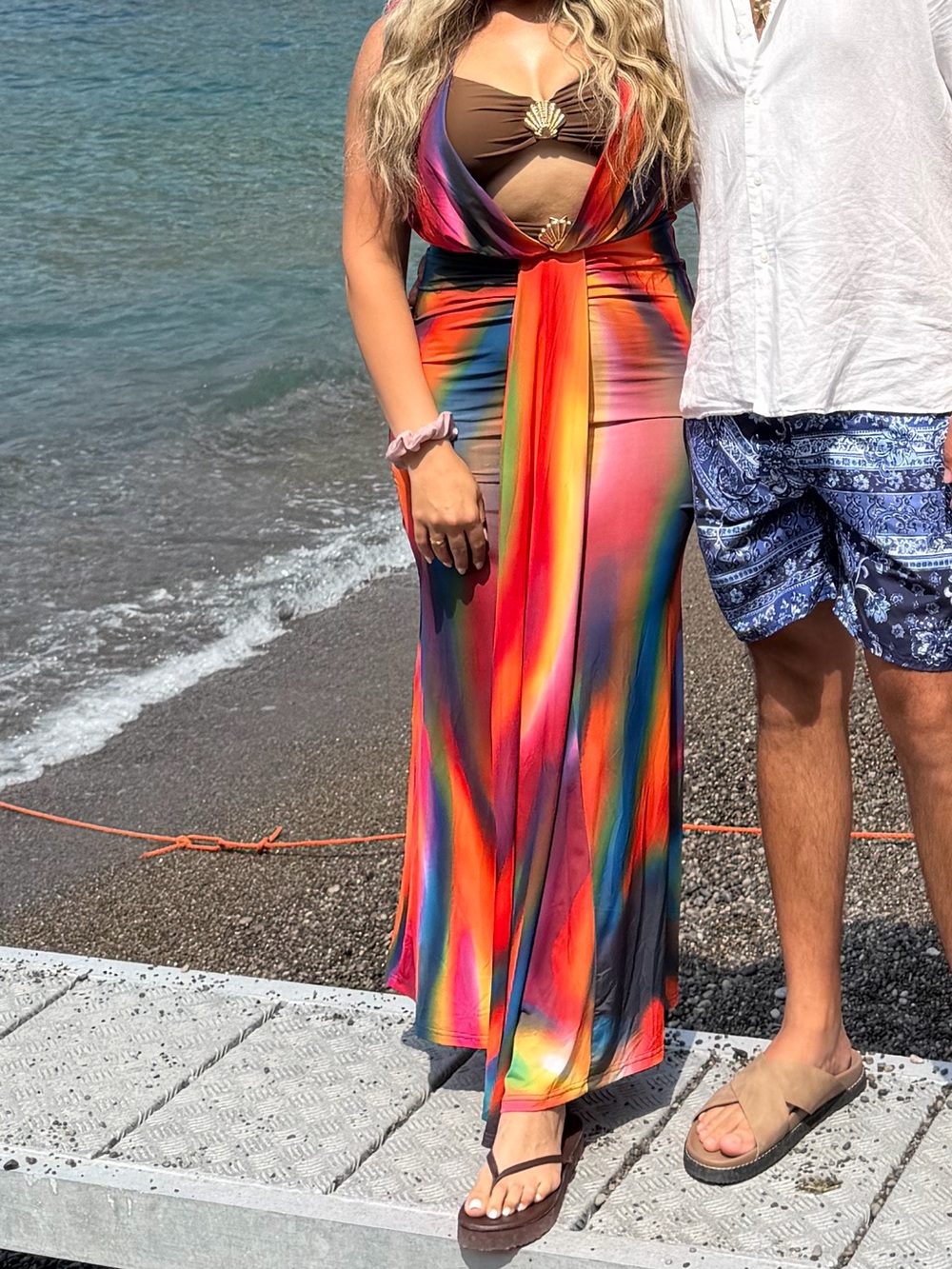Color Me Empress Plunge Maxi Dress - Vibrant Rainbow Gown - Picture 3 of 3
